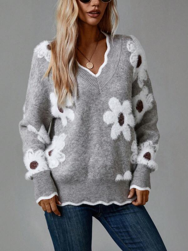 Hanne - Floral V-neck Sweater