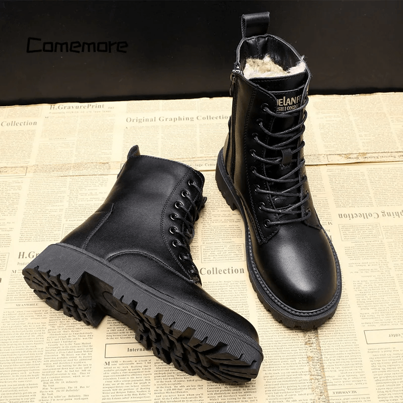 Pia - Black Leather Warm Boots